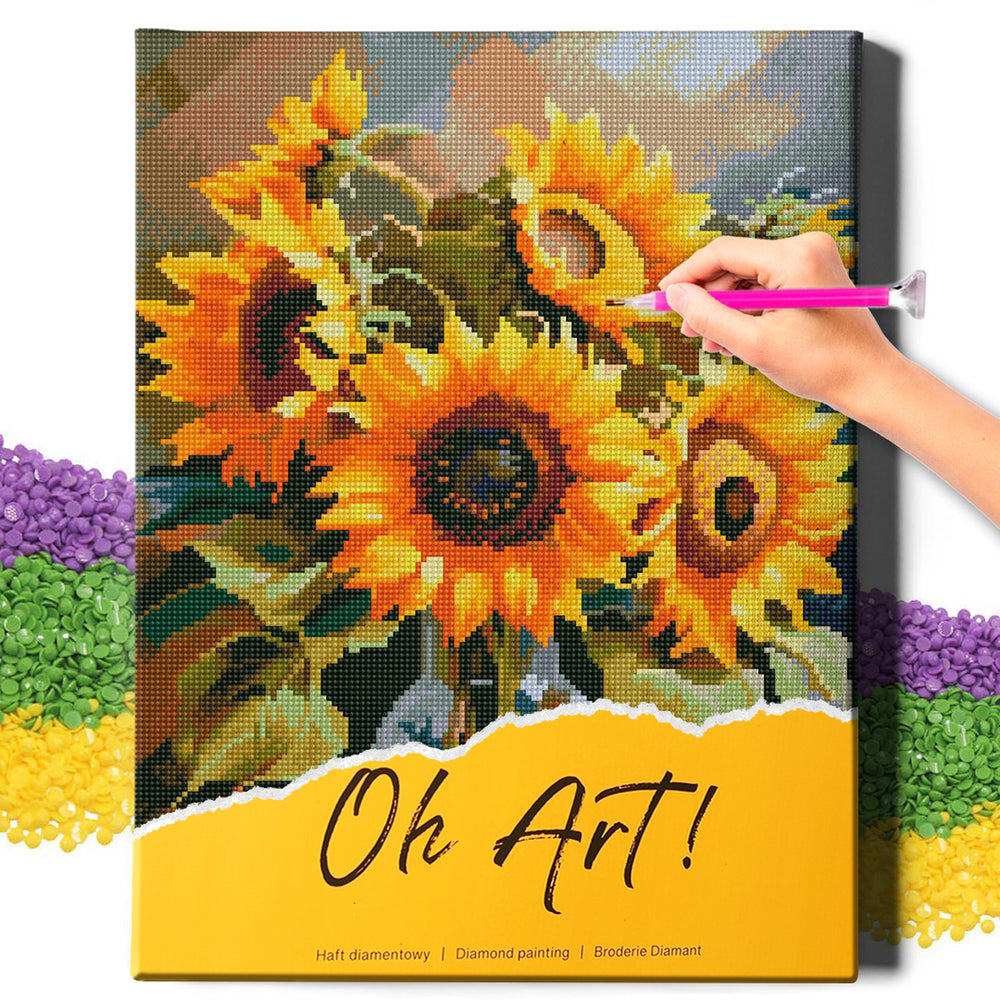 
                      
                        5D Diamond Schilderijenset 40x50 met lijst - Zonnebloemen in een vaas
                      
                    