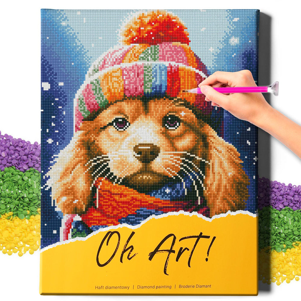 5D Diamond Schilderijenset 40x50 met lijst - Puppy met muts