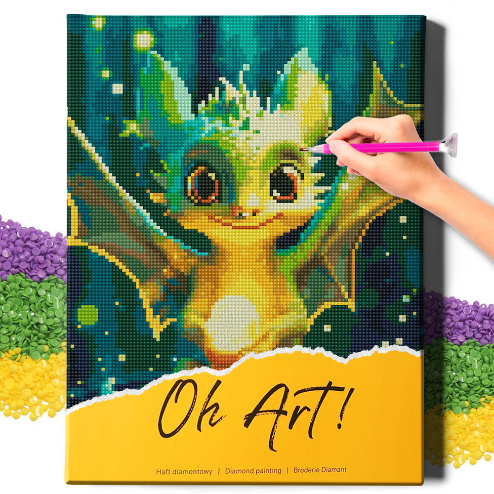 5D Diamond Schilderijenset 30x40 met lijst - Groene draak