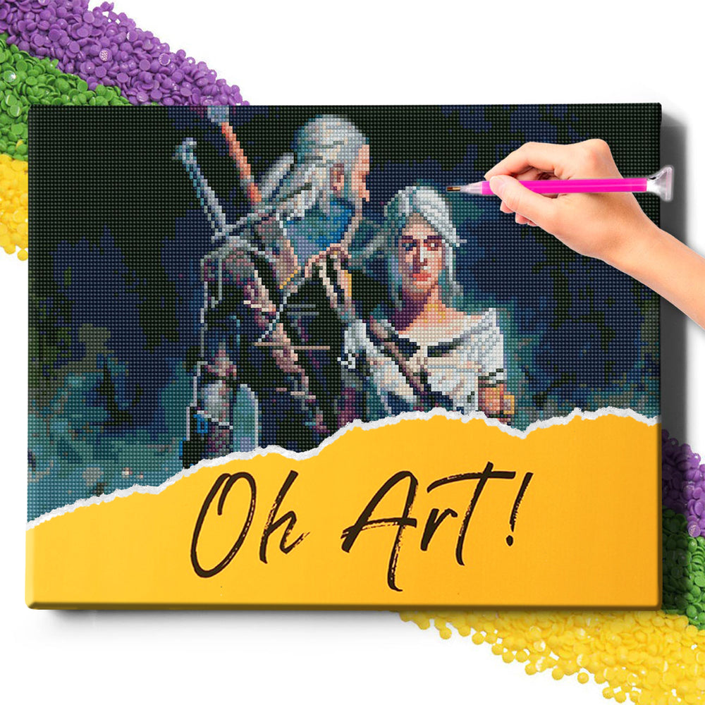 5D Diamond Schilderijenset 40x50 met lijst - Witcher Geralt en Ciri