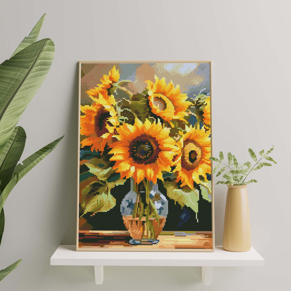 
                      
                        5D Diamond Schilderijenset 40x50 met lijst - Zonnebloemen in een vaas
                      
                    