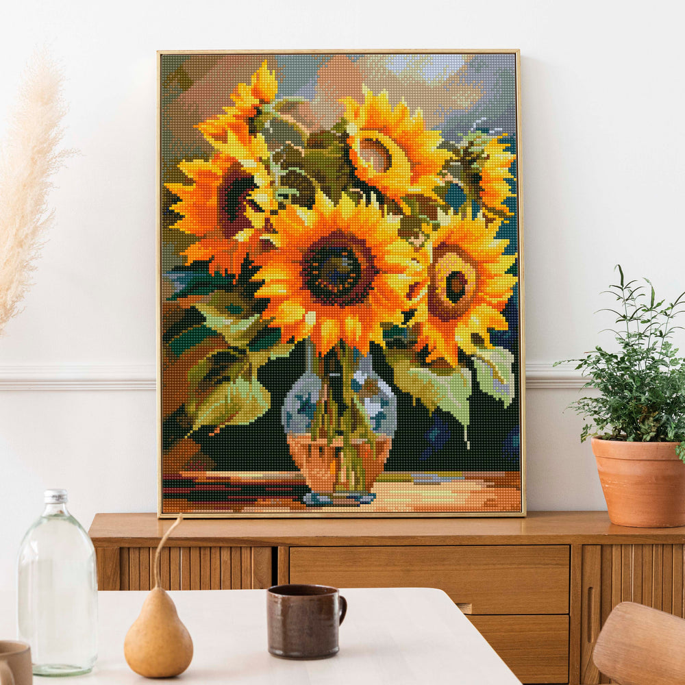 
                      
                        5D Diamond Schilderijenset 40x50 met lijst - Zonnebloemen in een vaas
                      
                    