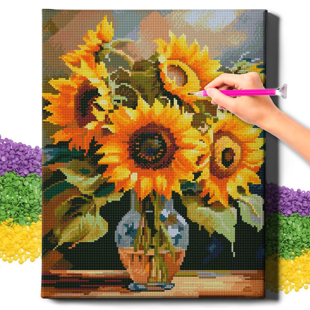 
                      
                        5D Diamond Schilderijenset 40x50 met lijst - Zonnebloemen in een vaas
                      
                    